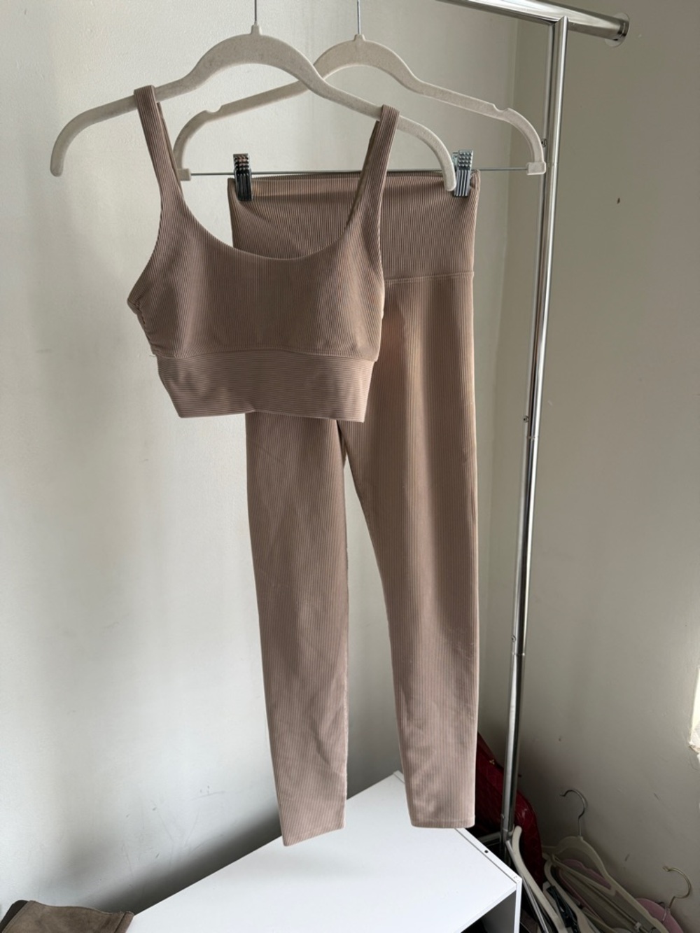 Beach Riot Ribbed High-Waist Legging & Crop Tank Set - Taupe